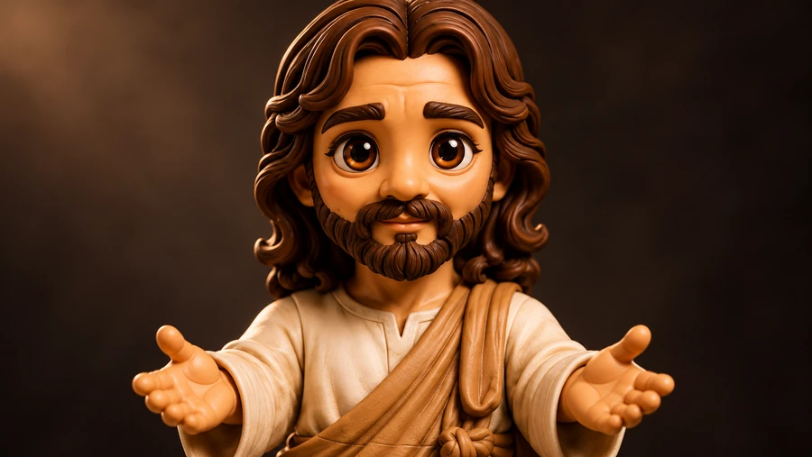 Warm expressive face detail of the Jesus collectible